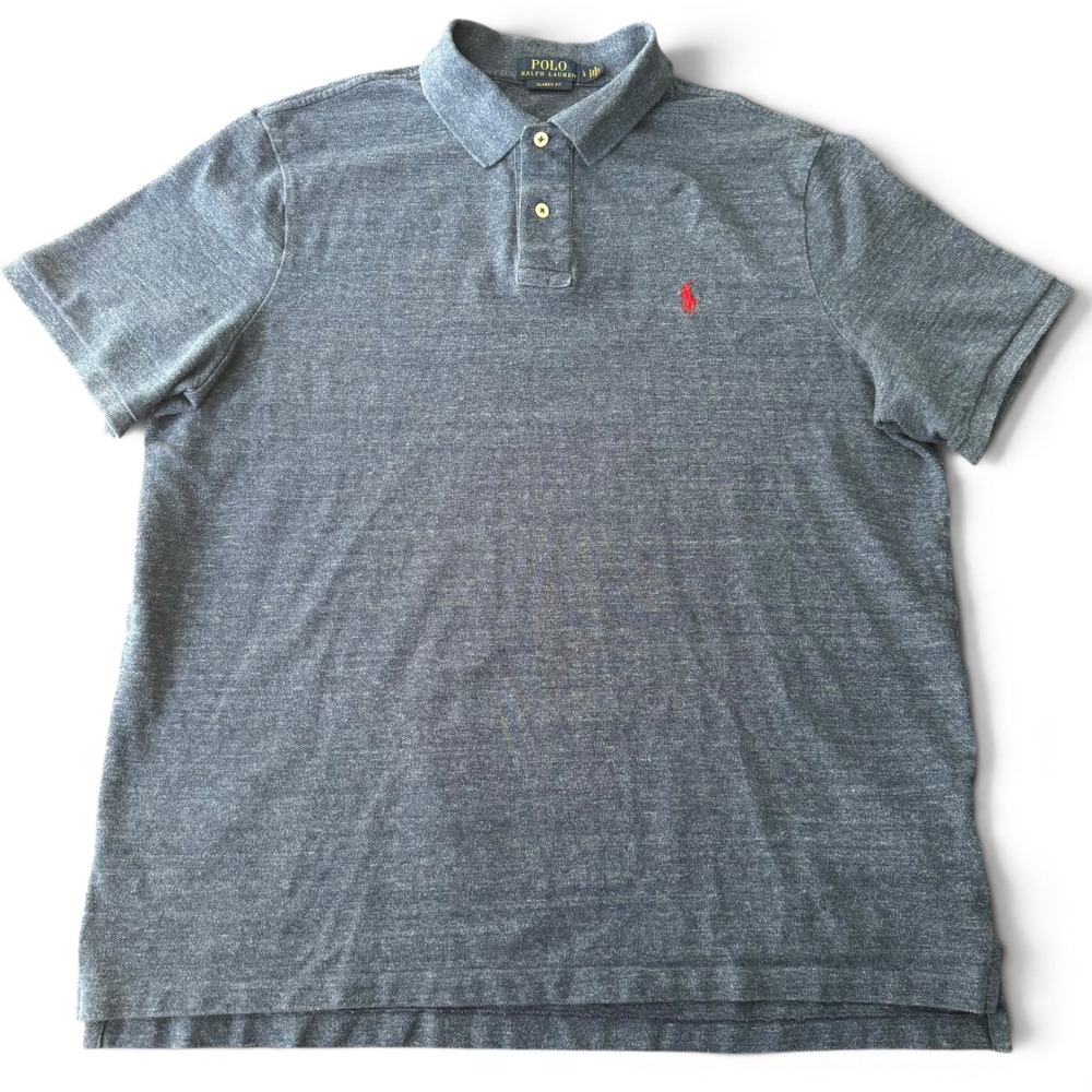Ralph Lauren Polo Men L Heather Blue Classic Fit Short Sleeve Cotton Shirt Pony
